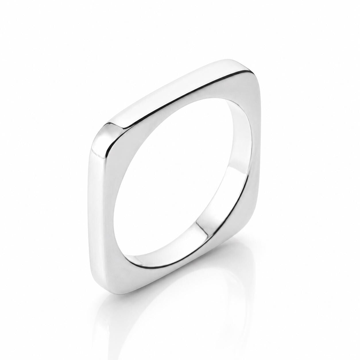 Bague carré • Argent massif poli • Anneau architecture contemporaine • Bijou forme géométrique sculpturale • Accessoire élégant