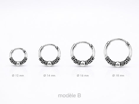 Boucles d'oreilles créoles Bali • Argent massif 925 • Anneaux tribales 12 mm, 14 mm, 16 mm, 18 mm • Bijoux ethniques chic