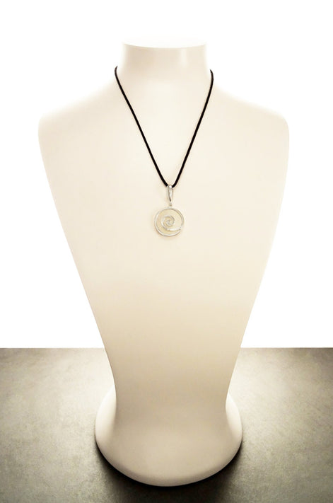 White Round Shell Pendant, Sterling Silver, White Mother of Pearl Jewelry, Modern Geometric Spiral Design, Minimalist Stone Necklace