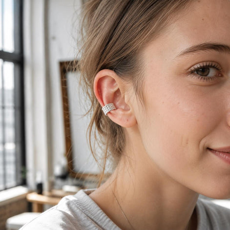 Ear cuff large billes • Argent 925 • Bague d'oreille perlée boules • Bijou pour cartilage hélix