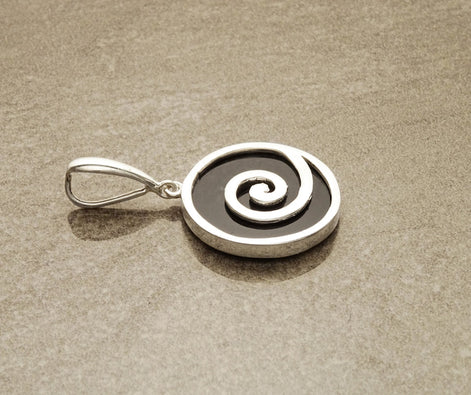 Black Spiral Pendant, Sterling Silver, Onyx Pendant, Black Stone Pendant, Geometric Spiral Jewelry