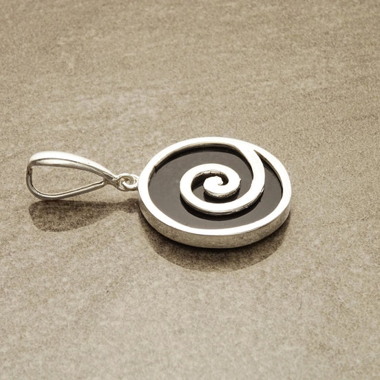 Black Spiral Pendant, Sterling Silver, Onyx Pendant, Black Stone Pendant, Geometric Spiral Jewelry