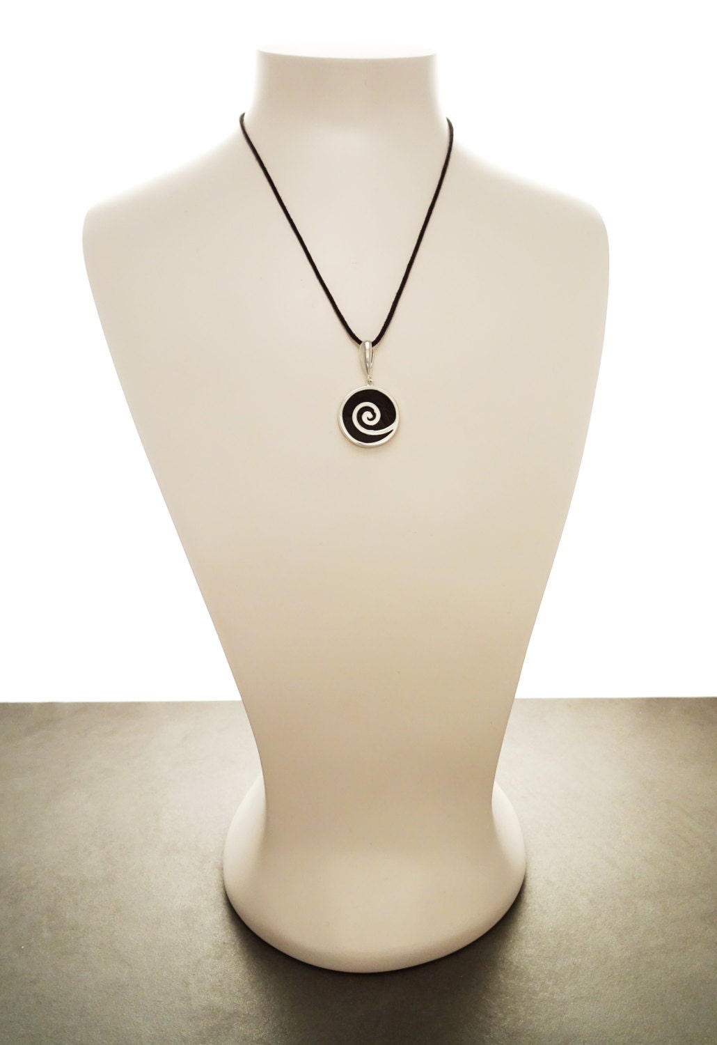 Black Spiral Pendant, Sterling Silver, Onyx Pendant, Black Stone Pendant, Geometric Spiral Jewelry