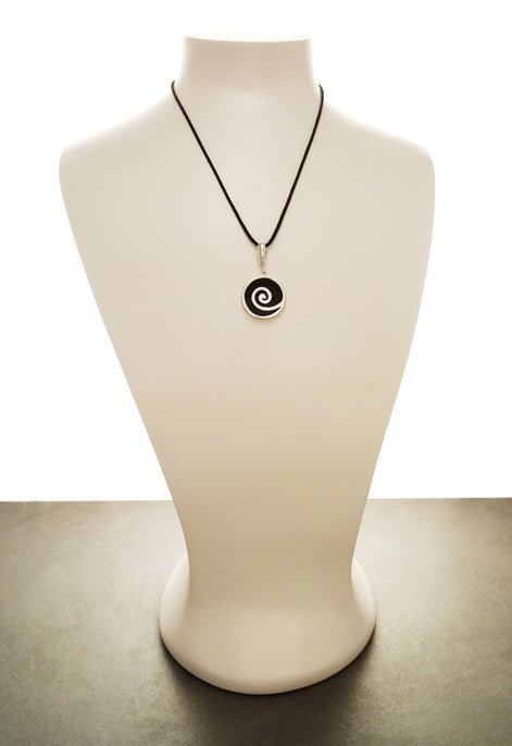 Black Spiral Pendant, Sterling Silver, Onyx Pendant, Black Stone Pendant, Geometric Spiral Jewelry
