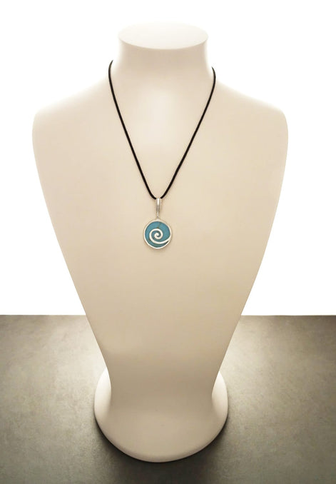 Turquoise Pendant, Sterling Silver, Blue Stone Pendant, Modern Geometric Round Spiral Pendant, Turquoise Gemstone Jewelry, Swirl Design
