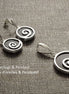 Black Spiral Round Earrings Set, Sterling Silver, Black Onyx Stone, Modern Round Swirl Jewelry, Modern Design Pendant and Earrings Set