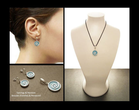 Turquoise Pendant, Sterling Silver, Blue Stone Pendant, Modern Geometric Round Spiral Pendant, Turquoise Gemstone Jewelry, Swirl Design