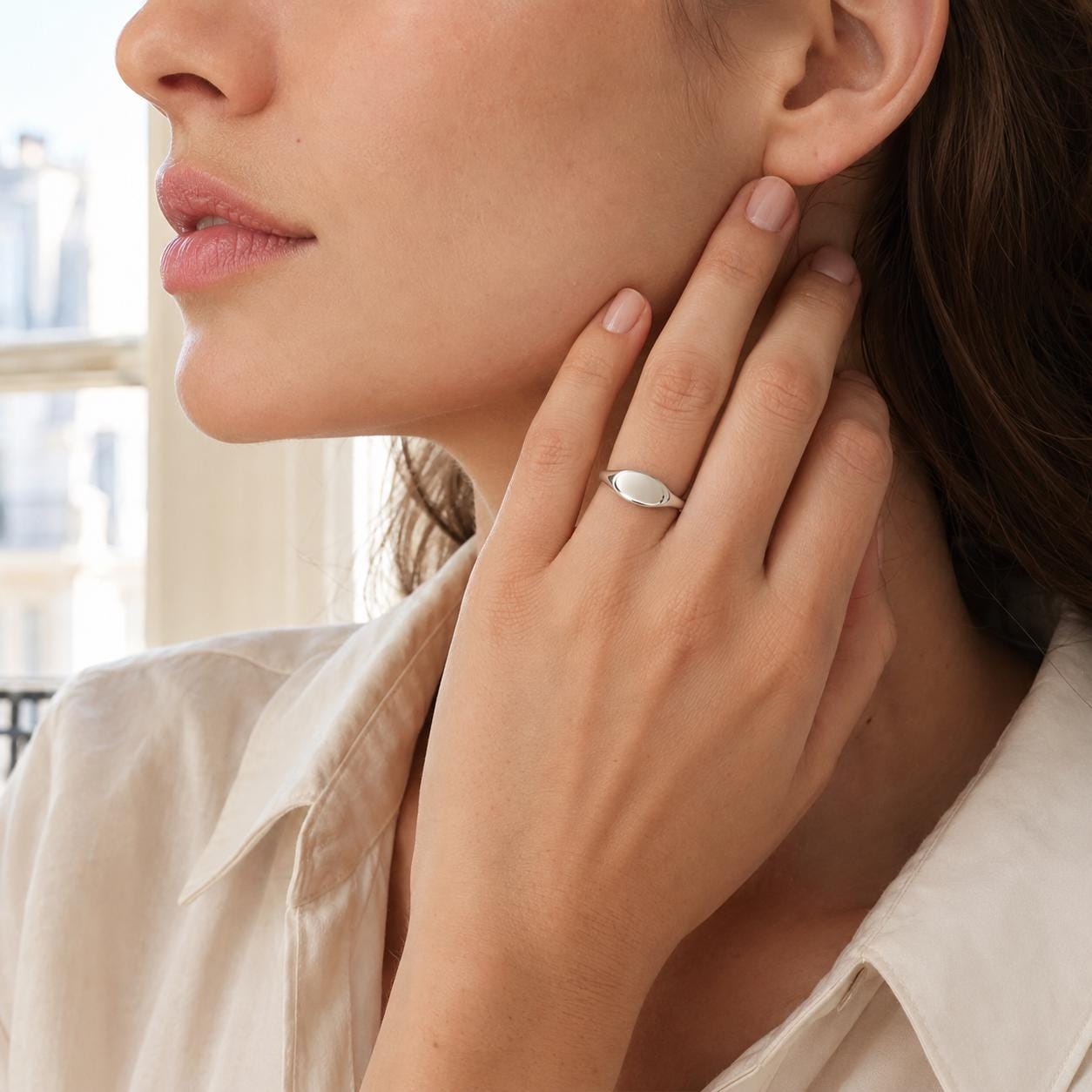 Bague chevalière ovale • Bijoux lettres initiales Argent 925 • Anneau unisexe pour petit doigt • option gravure