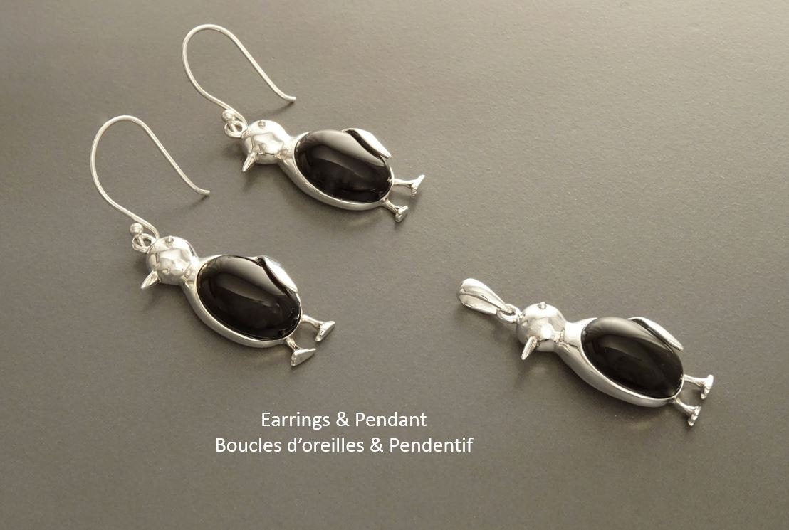 Penguin, Sterling Silver, Razorbill Auk Necklace Animal Jewelry Bird Pendant Dainty Jewelry Dainty Pendant Black Onyx Stone