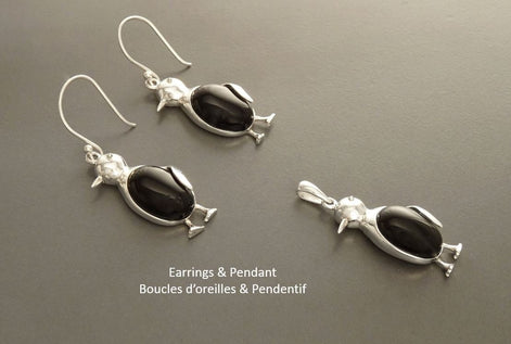 Penguin, Sterling Silver, Razorbill Auk Necklace Animal Jewelry Bird Pendant Dainty Jewelry Dainty Pendant Black Onyx Stone