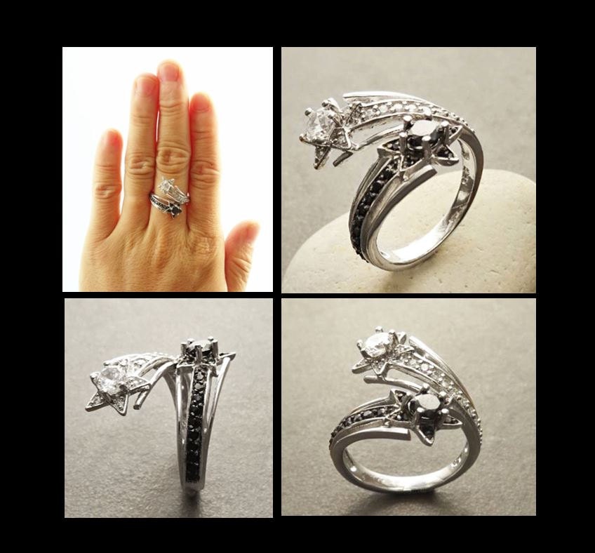 Stars Bypass Ring, Make Wish Ring, Lab Diamonds simulant (CZ) Stones, Wrap Sterling Ring, Crossing Ring, Cocktail Ring, Red Carpet Ring.