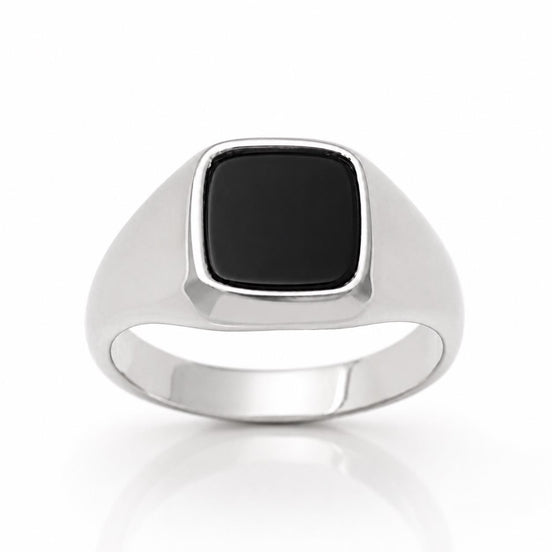 Bague chevalière onyx noir • Argent 925 • Anneau pierre carré • Bijou unisexe minimaliste élégant