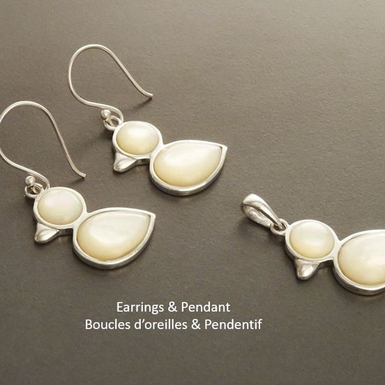 Bird Earrings, Sterling Silver, Animal, Earrings Set, genuine White Mother-of Pearl Shell, Duck Earrings Set, Cute birdy Pendant