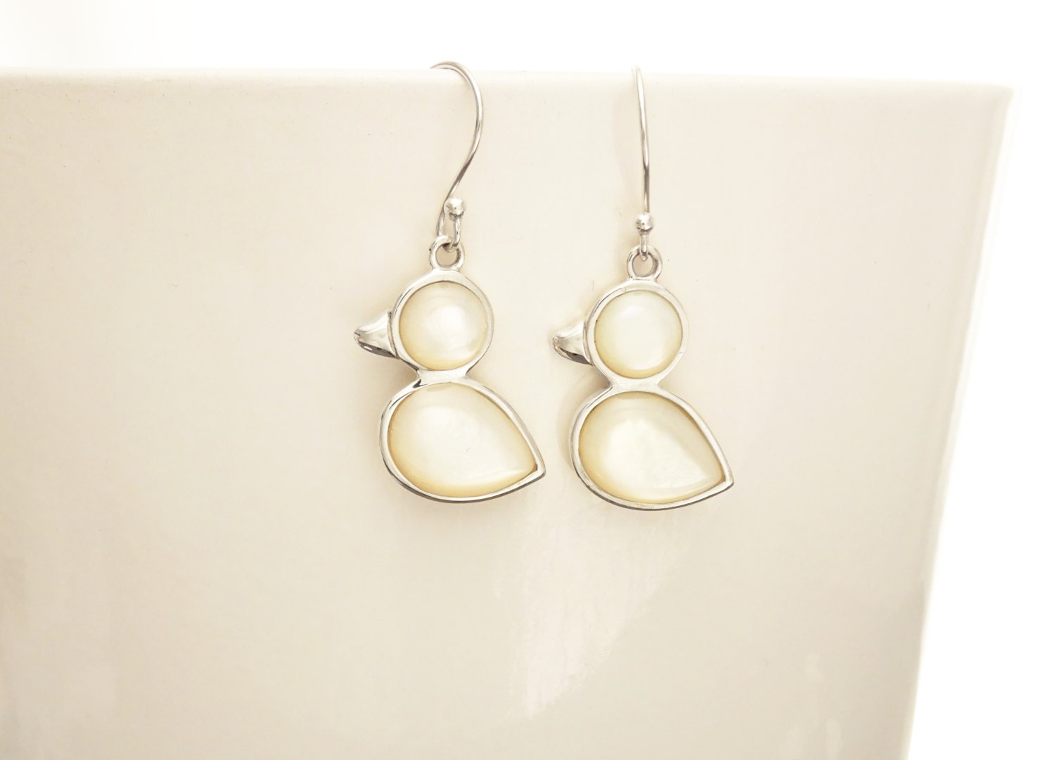 Duck Earrings, Sterling Silver, White Mother of Pearl Shell, Stone Birdy Animal Jewelry, Duck Bird Design pattern, Nature lover Gift