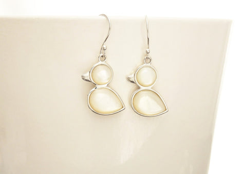 Duck Earrings, Sterling Silver, White Mother of Pearl Shell, Stone Birdy Animal Jewelry, Duck Bird Design pattern, Nature lover Gift