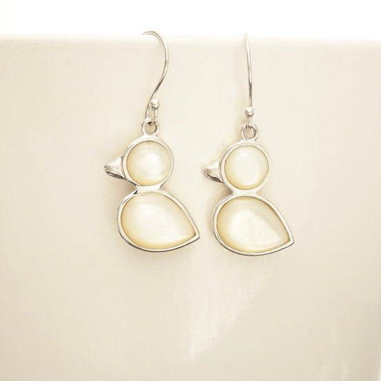 Duck Earrings, Sterling Silver, White Mother of Pearl Shell, Stone Birdy Animal Jewelry, Duck Bird Design pattern, Nature lover Gift