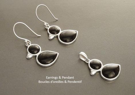 Duck Earrings - Sterling Silver, Ducks Bird, Black Onyx stone, Birds Jewelry, Dainty Pendant, Cute Jewelry, Kawaii, Animals Jewelry, 925.