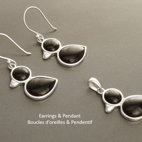 Duck Earrings - Sterling Silver, Ducks Bird, Black Onyx stone, Birds Jewelry, Dainty Pendant, Cute Jewelry, Kawaii, Animals Jewelry, 925.