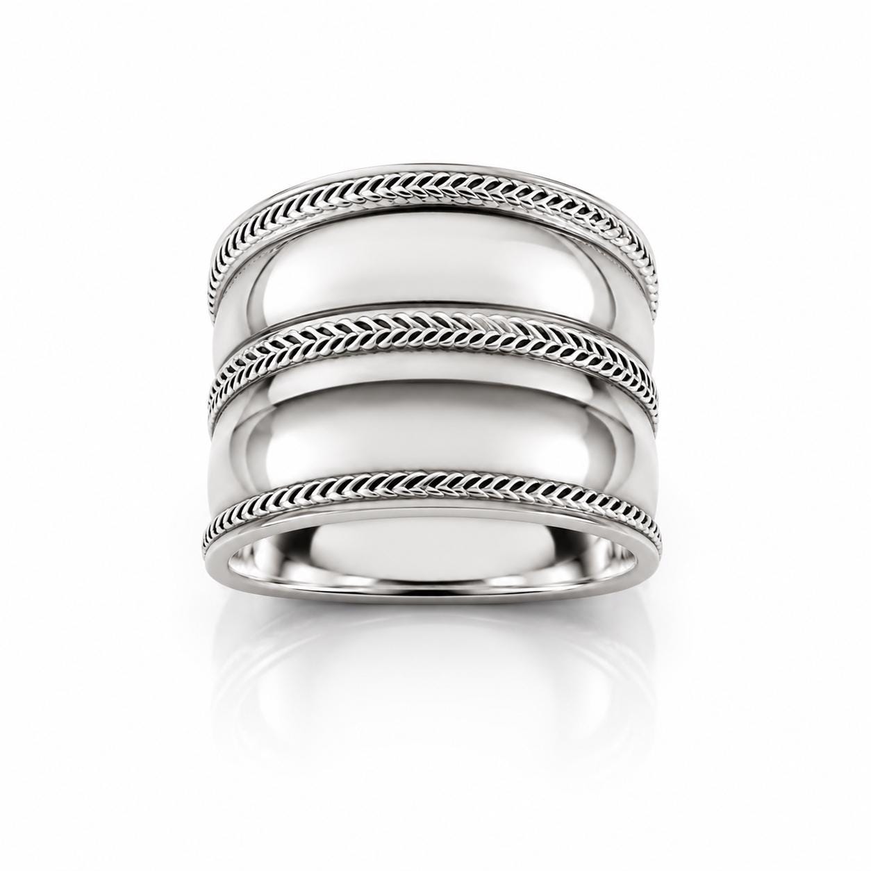 Bague armure Bali • Anneau Large bombé en argent 925 • Motif tressé • Bijou tribal unisexe