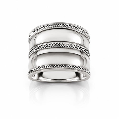 Bague armure Bali • Anneau Large bombé en argent 925 • Motif tressé • Bijou tribal unisexe