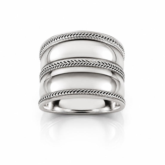 Bague armure Bali • Anneau Large bombé en argent 925 • Motif tressé • Bijou tribal unisexe