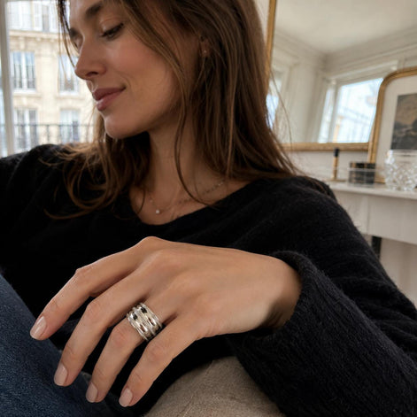 Bague armure Bali • Anneau Large bombé en argent 925 • Motif tressé • Bijou tribal unisexe