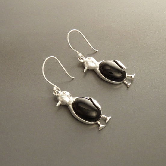 Penguin Bird Earrings - Sterling Silver, Gemstone earrings, Black Onyx Earrings, Onyx Jewelry, Bird Earrings, Animal, Artic Animals jewelry.