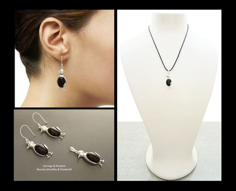 Penguin Bird Earrings - Sterling Silver, Gemstone earrings, Black Onyx Earrings, Onyx Jewelry, Bird Earrings, Animal, Artic Animals jewelry.