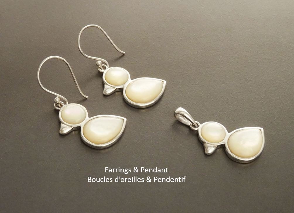 Duck Earrings, Sterling Silver, White Mother of Pearl Shell, Stone Birdy Animal Jewelry, Duck Bird Design pattern, Nature lover Gift