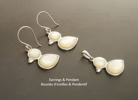 Duck Earrings, Sterling Silver, White Mother of Pearl Shell, Stone Birdy Animal Jewelry, Duck Bird Design pattern, Nature lover Gift