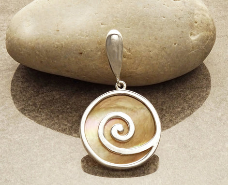Spiral Earrings and Pendant Set, Sterling Silver, Swirl Jewelry, Copper Color Paua Shell, Jewelry, Boho Jewelry.
