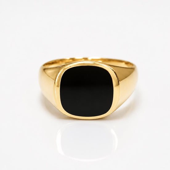 Chevalière onyx noir • Plaqué Or 18K • Bague homme moderne • Anneau pierre carré noire • bijoux unisexe