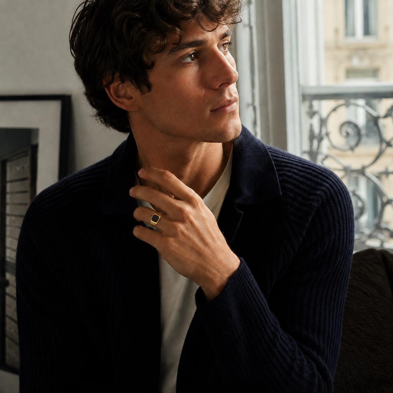 Chevalière onyx noir • Plaqué Or 18K • Bague homme moderne • Anneau pierre carré noire • bijoux unisexe