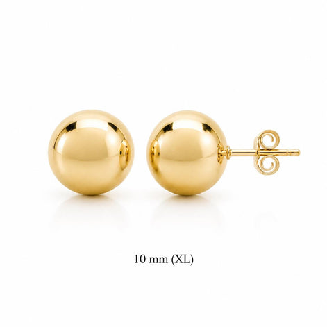 Boucles classiques Boule • Plaqué Or 18K • Clous d'oreilles boules sphère • Huit tailles : 2 mm, 3 mm, 4 mm, 5 mm, 6 mm, 8 mm, 10 mm, 12 mm