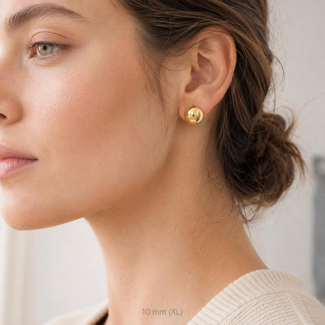 Boucles classiques Boule • Plaqué Or 18K • Clous d'oreilles boules sphère • Huit tailles : 2 mm, 3 mm, 4 mm, 5 mm, 6 mm, 8 mm, 10 mm, 12 mm