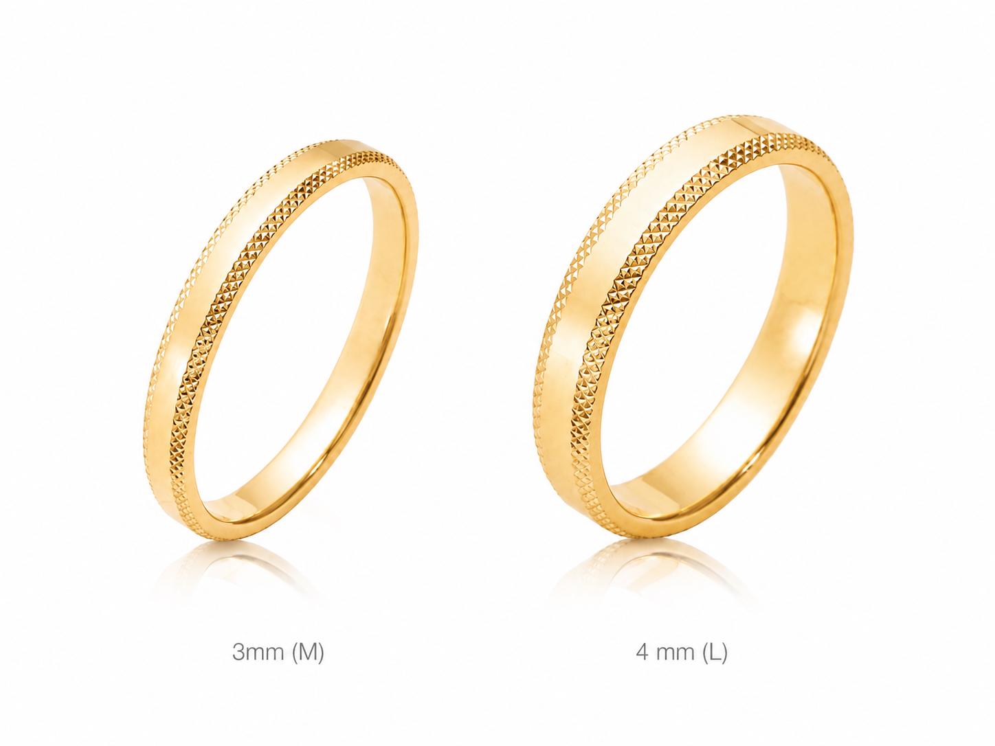 Alliance ciselé moderne • Plaqué Or 18K • Bague profil texturé en 3 mm ou 5 mm • Bijou de mariage unisexe • Options de gravure gratuite