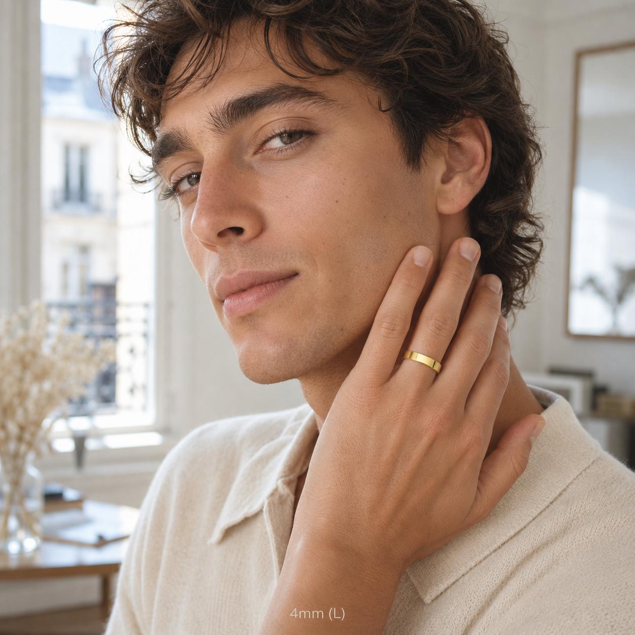 Alliance ciselé moderne • Plaqué Or 18K • Bague profil texturé en 3 mm ou 5 mm • Bijou de mariage unisexe • Options de gravure gratuite