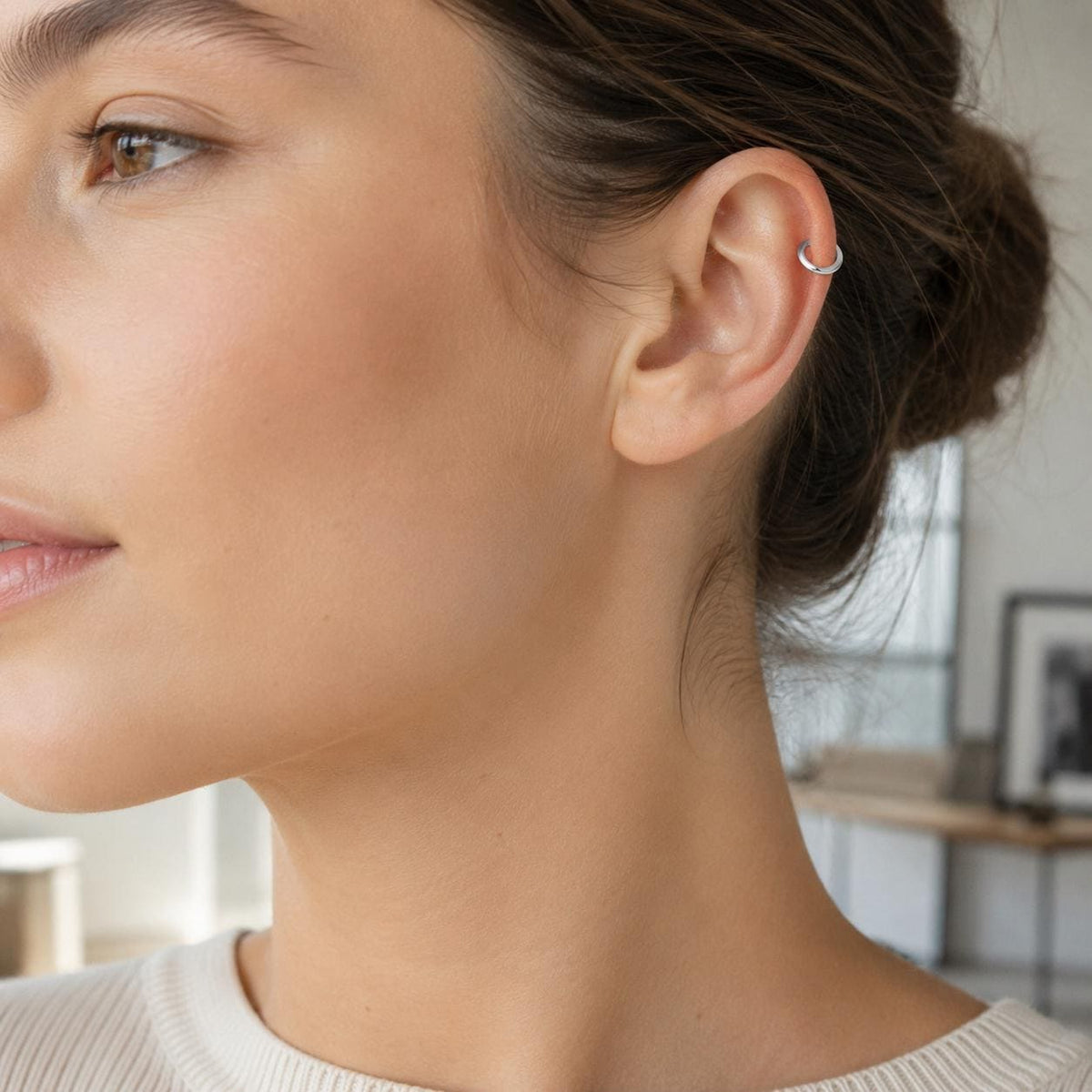Anneau de cartilage • Boucle hélix argent 925 • Bijou haut d'oreille • Créole Huggie épais • Piercing pour tous les jours