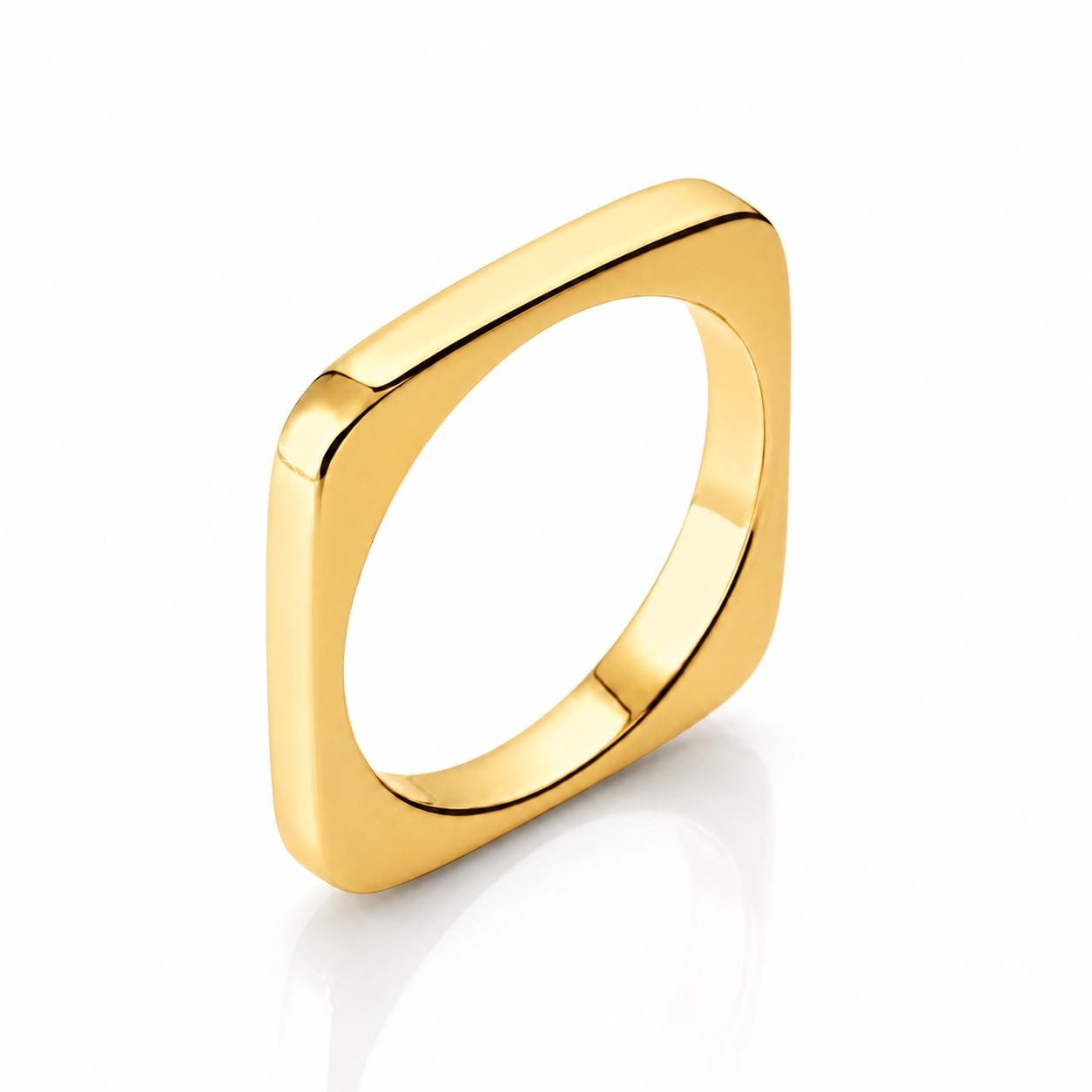 Bague carré • Plaqué Or 18K • Anneau architecture contemporaine • Bijou forme géométrique sculpturale • Accessoire élégant