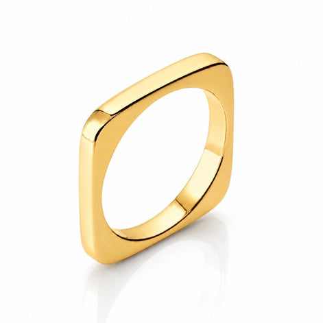 Bague carré • Plaqué Or 18K • Anneau architecture contemporaine • Bijou forme géométrique sculpturale • Accessoire élégant