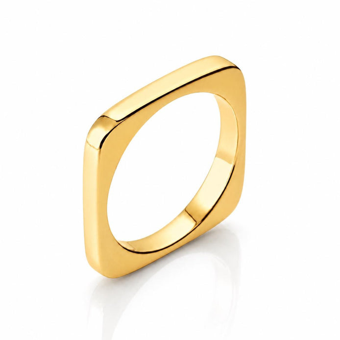 Bague carré • Plaqué Or 18K • Anneau architecture contemporaine • Bijou forme géométrique sculpturale • Accessoire élégant