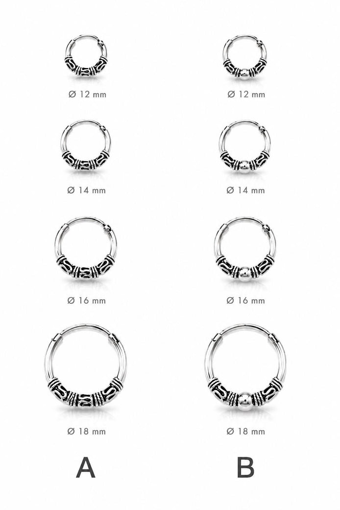 Boucles d'oreilles créoles Bali • Argent massif 925 • Anneaux tribales 12 mm, 14 mm, 16 mm, 18 mm • Bijoux ethniques chic
