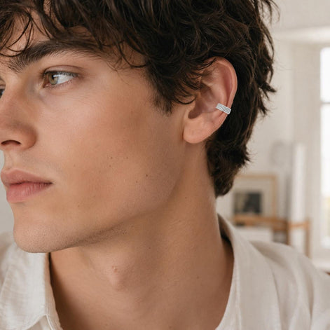 Ear cuff large billes • Argent 925 • Bague d'oreille perlée boules • Bijou pour cartilage hélix