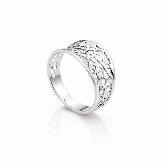Anneau filigrane large • Argent 925 • Bague ajouré motifs arabesques • Style bohème gothique vintage