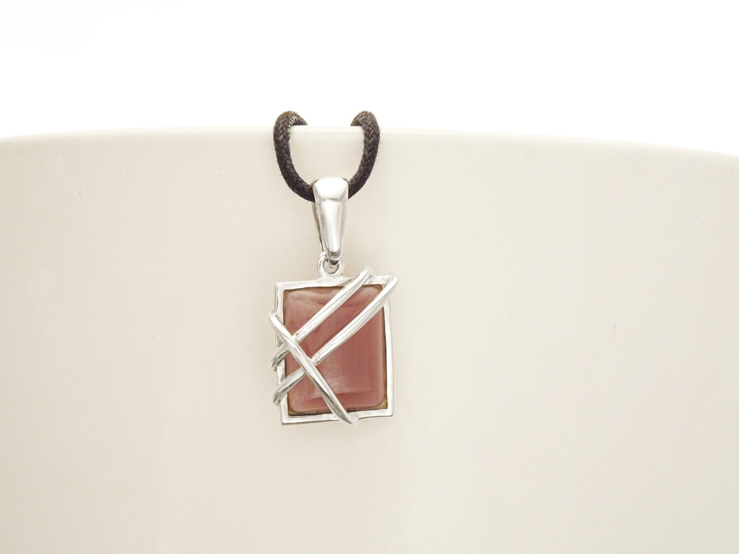 Modern Amethyst Pendant • Sterling Silver • Rectangle Purple Stone Charm • Minimalist Gemstone Jewelry Gift