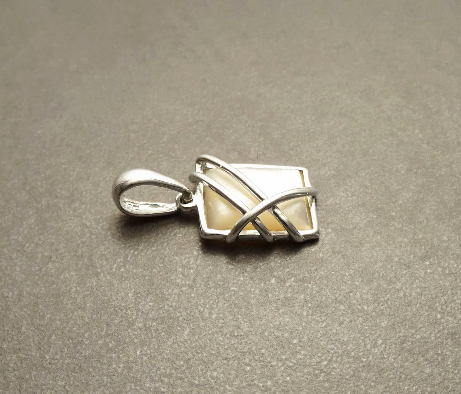 White MOP Pendant, Sterling Silver, Hipster Jewelry, Genuine Mother of Pearl Shell, Modern Square Pendant Necklace