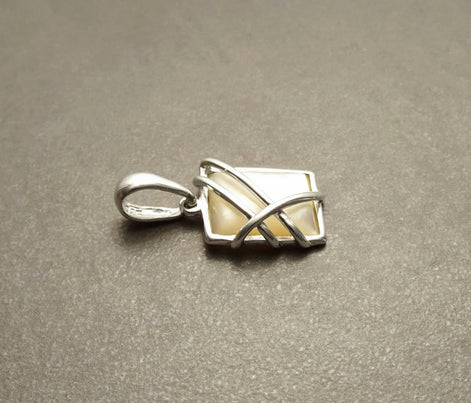 White MOP Pendant, Sterling Silver, Hipster Jewelry, Genuine Mother of Pearl Shell, Modern Square Pendant Necklace
