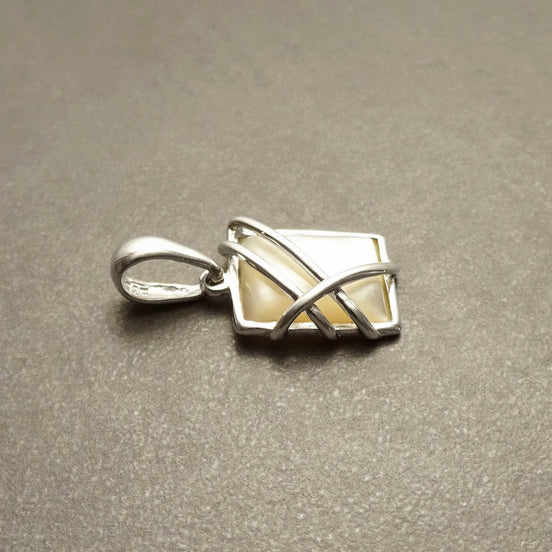 White MOP Pendant, Sterling Silver, Hipster Jewelry, Genuine Mother of Pearl Shell, Modern Square Pendant Necklace