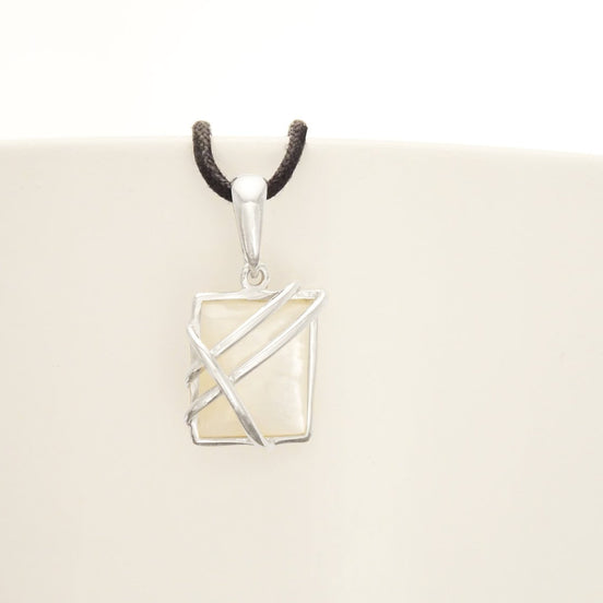 White MOP Pendant, Sterling Silver, Hipster Jewelry, Genuine Mother of Pearl Shell, Modern Square Pendant Necklace