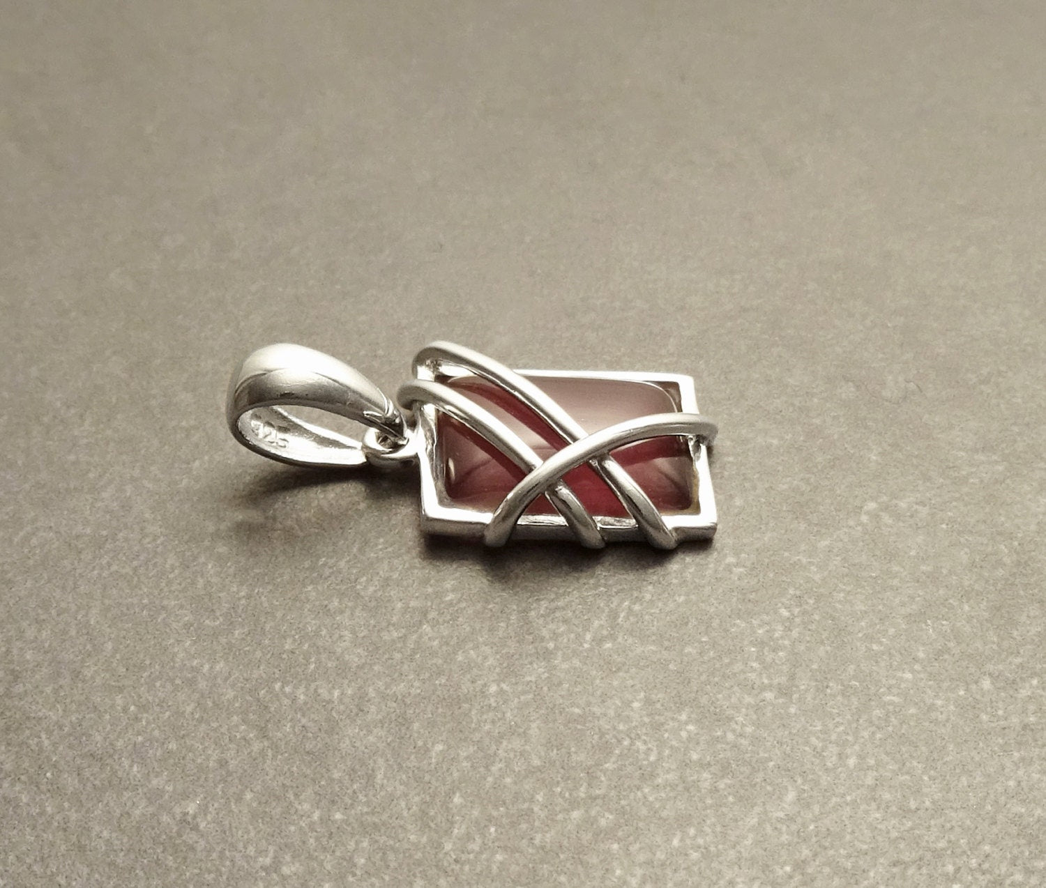 Modern Amethyst Pendant • Sterling Silver • Rectangle Purple Stone Charm • Minimalist Gemstone Jewelry Gift